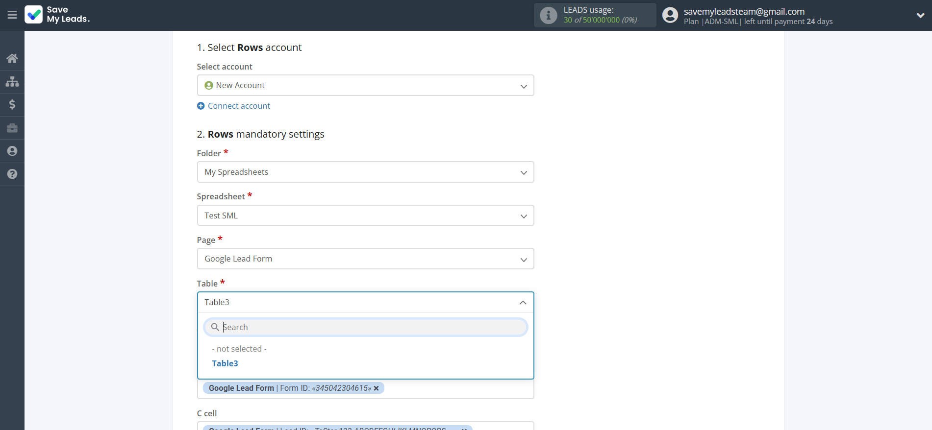 How to Connect Google Lead Form with Rows Add Row | Assigning fields