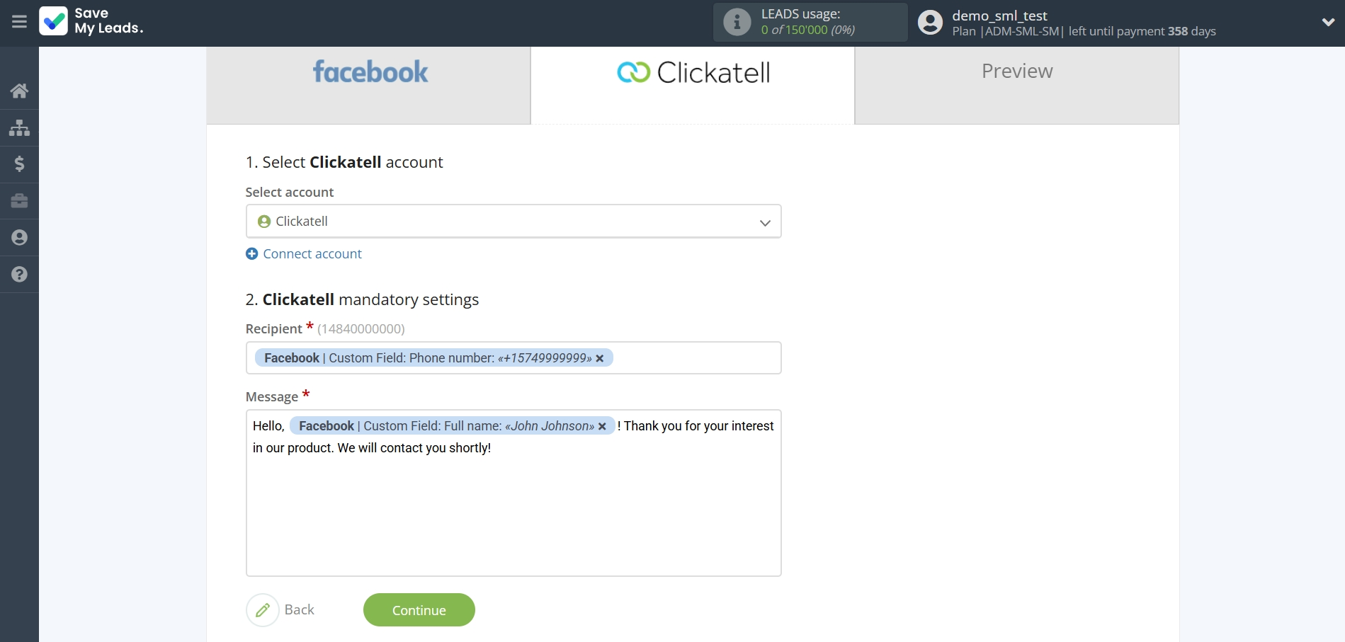 How to Connect Facebook with Clickatell | Assigning fields How to Connect Facebook with Clickatell | Assigning fields