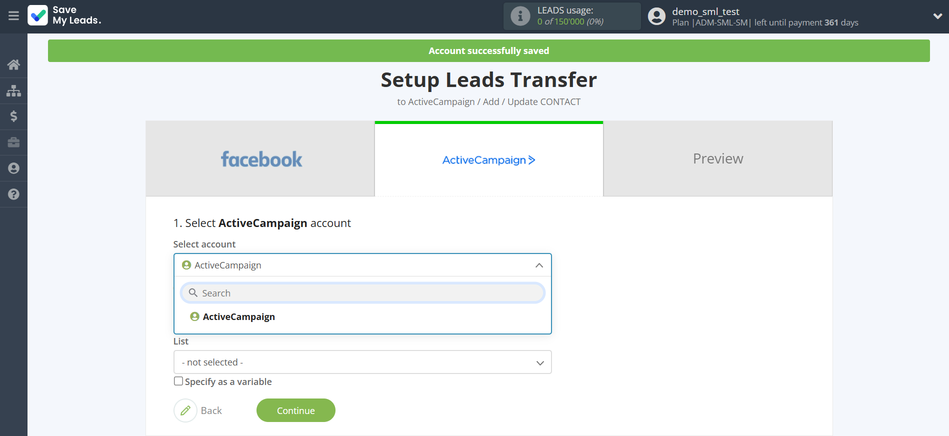 How to Connect Facebook with ActiveCampaign Create Contacts | Data Destination account selection How to Connect Facebook with ActiveCampaign Create Contacts | Data Destination account selection