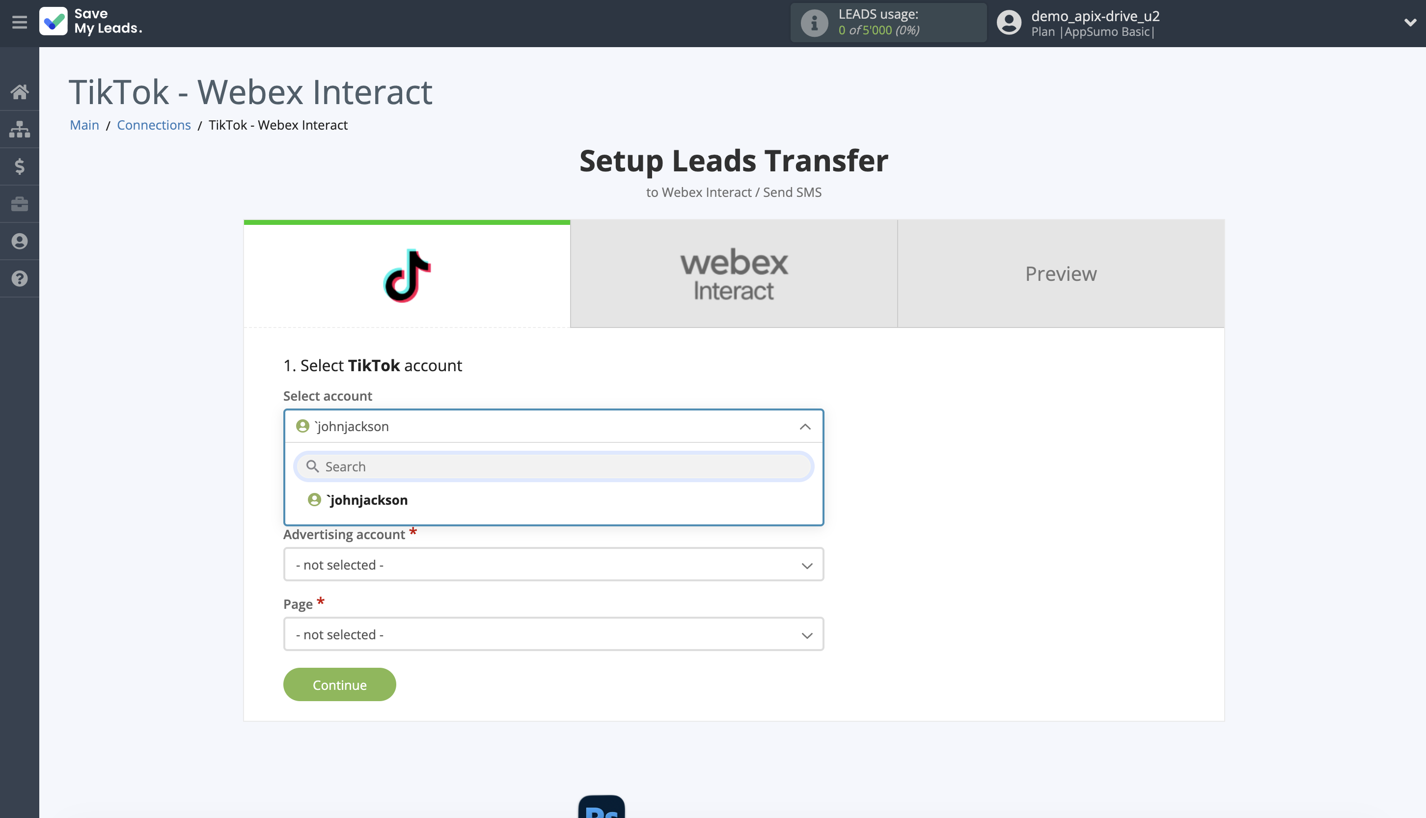 How to Connect TikTok with Webex Interact | Data Source account selection How to Connect TikTok with Webex Interact | Data Source account selection