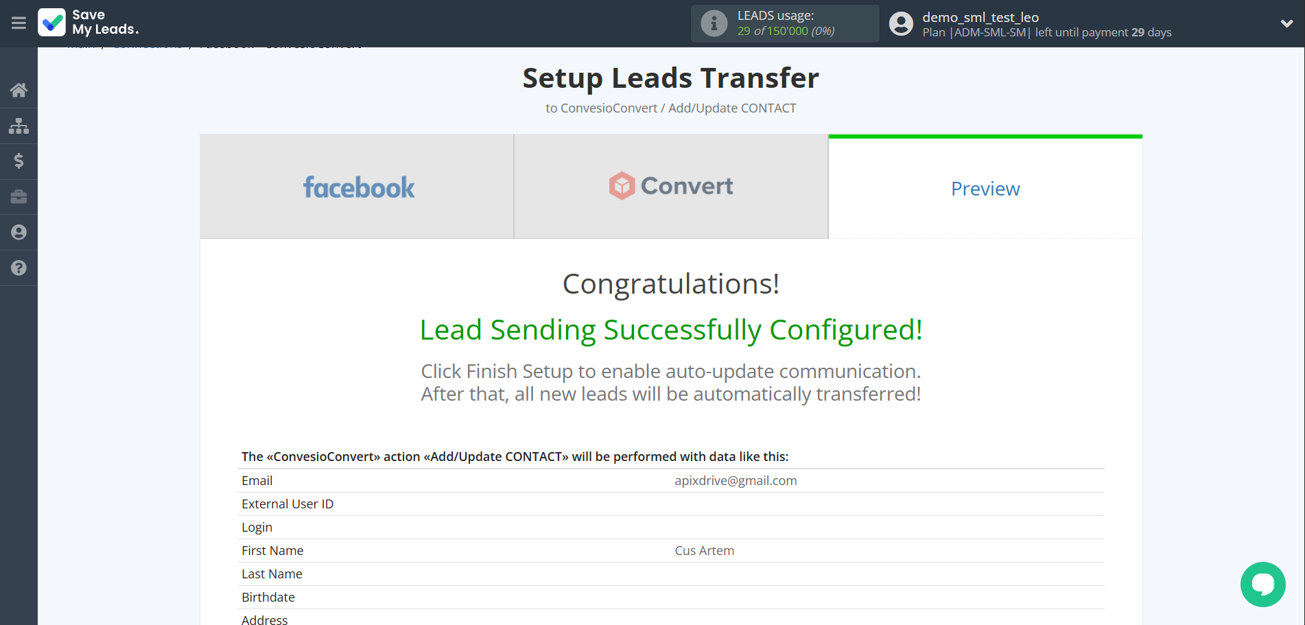 How to Connect Facebook with ConvesioConvert | Test data