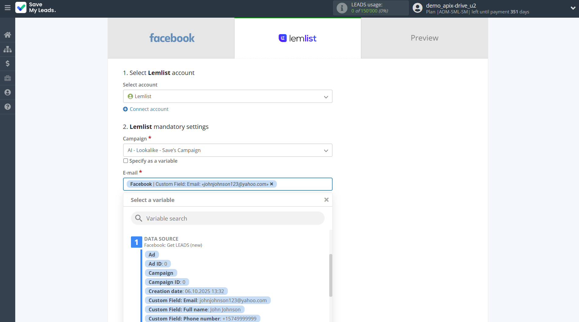 How to Connect Facebook with Lemlist | Assigning fields How to Connect Facebook with Lemlist | Assigning fields