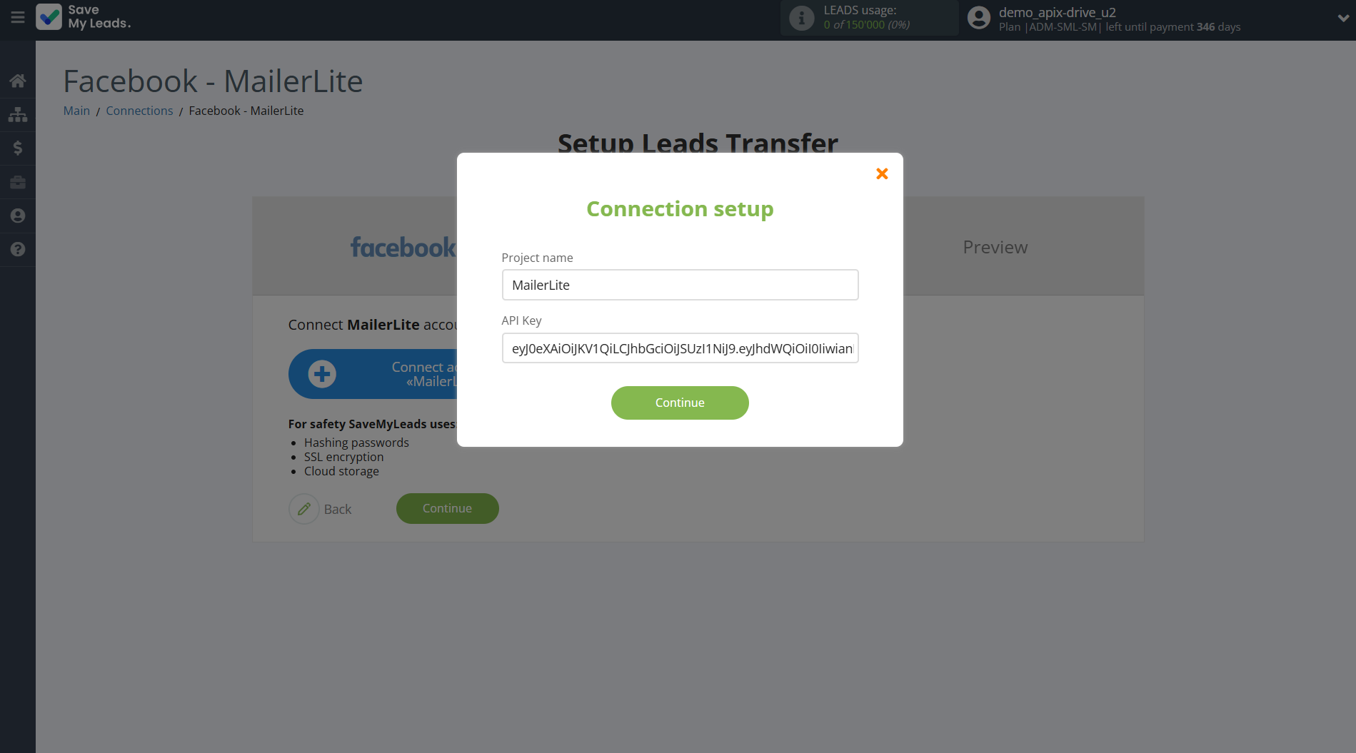 How to Connect Facebook with MailerLite | Data Destination account connection