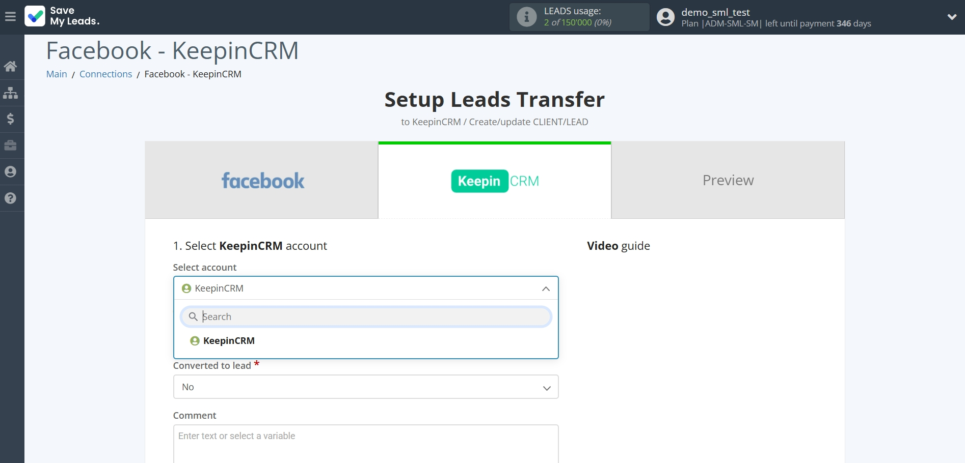 How to Connect Facebook with KeepinCRM Create/update Client/Lead | Data Destination account selection How to Connect Facebook with KeepinCRM Create/update Client/Lead | Data Destination account selection