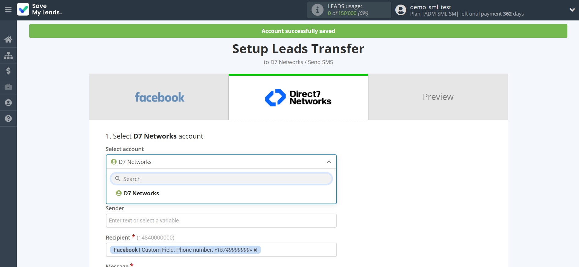 How to Connect Facebook with D7 Networks | Data Destination account selection How to Connect Facebook with D7 Networks | Data Destination account selection