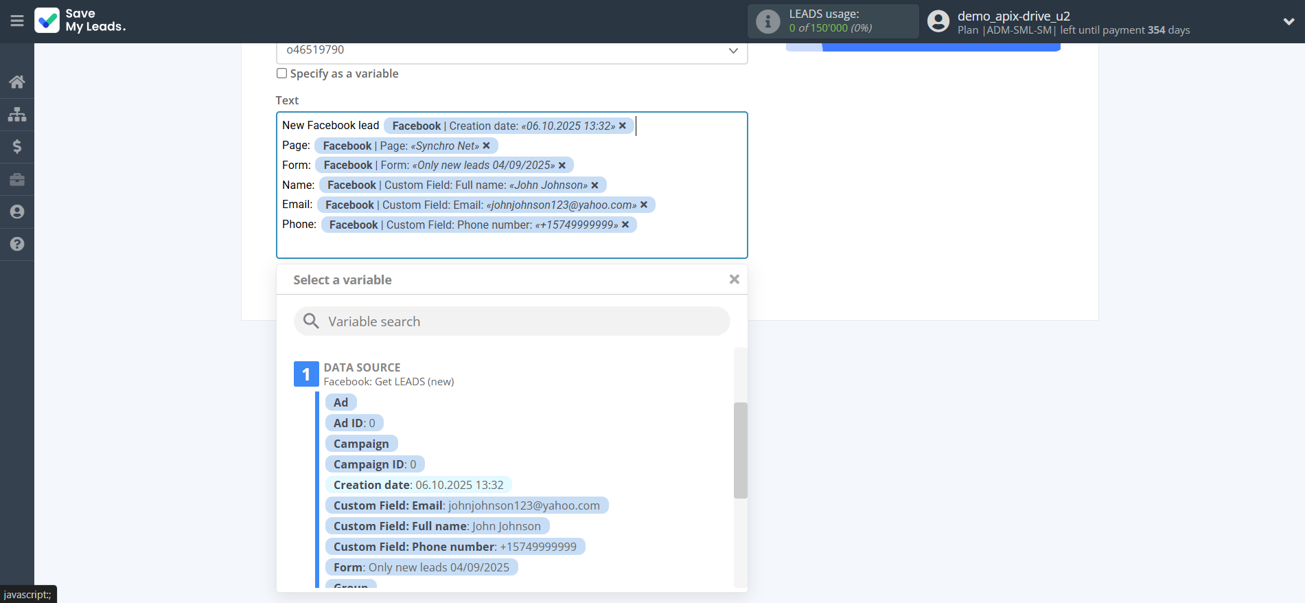 How to Connect Facebook with Slack Personal Notification | Assigning fields