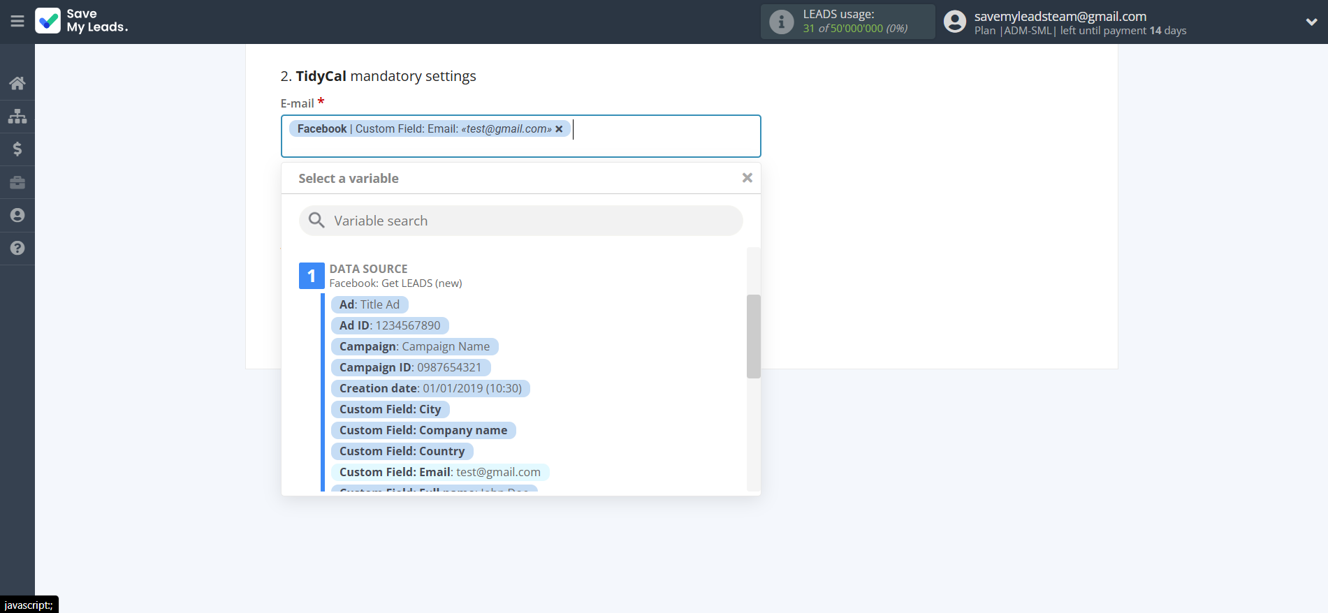 How to Connect Facebook with TidyCal Create Contacts | Assigning fields