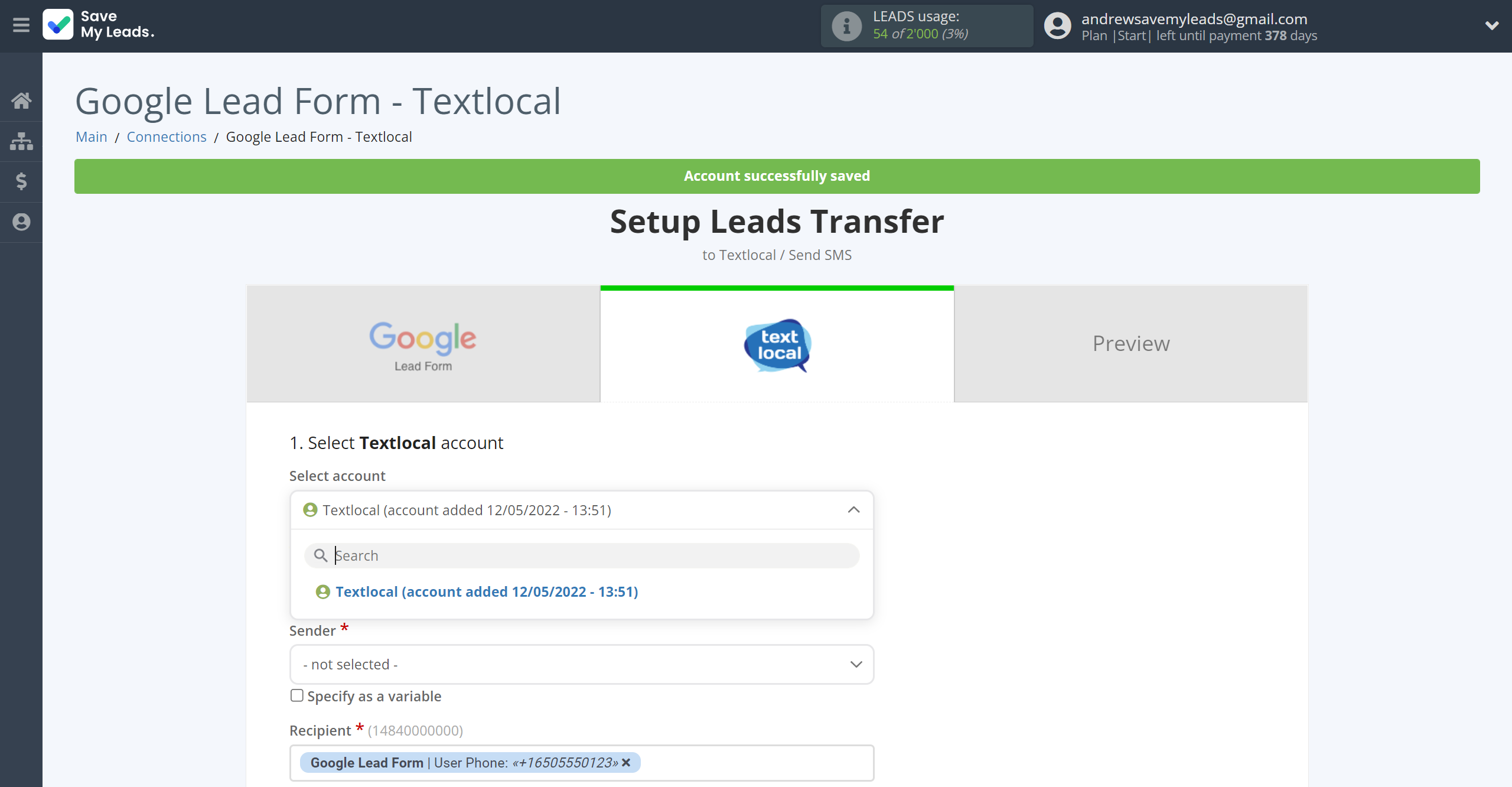 How to Connect Google Lead Form with Textlocal | Data Destination account selection How to Connect Google Lead Form with Textlocal | Data Destination account selection