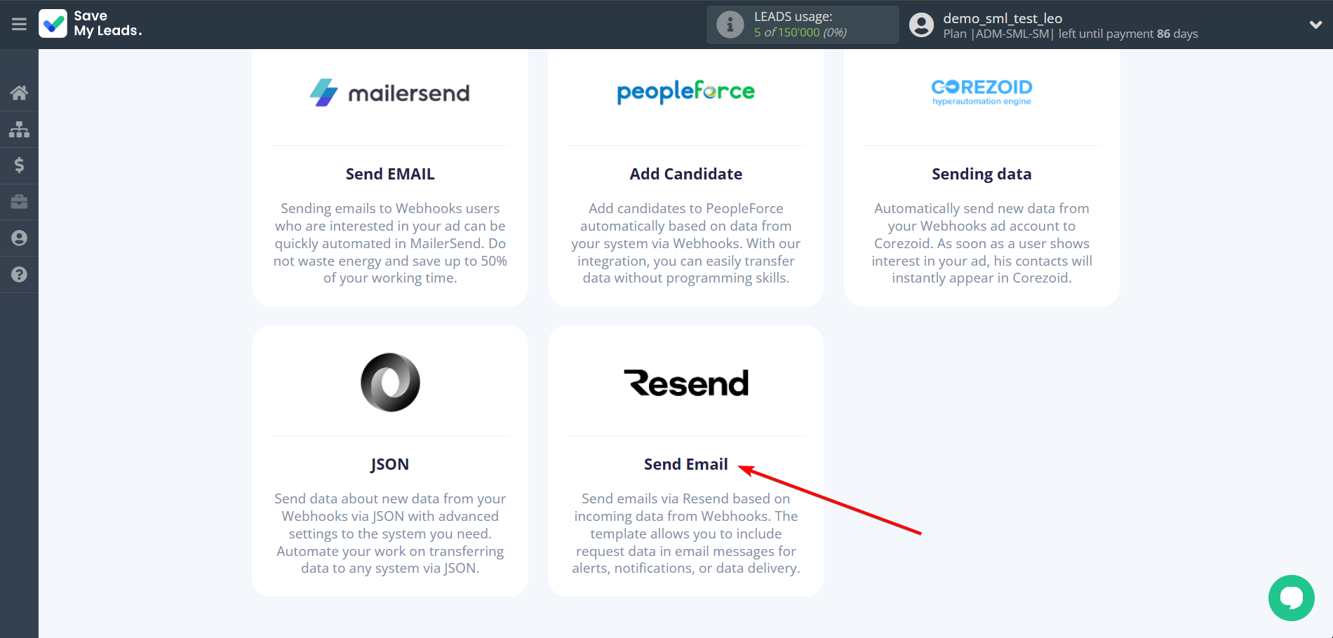 How to Connect Webhooks with Resend | Data Destination system selection