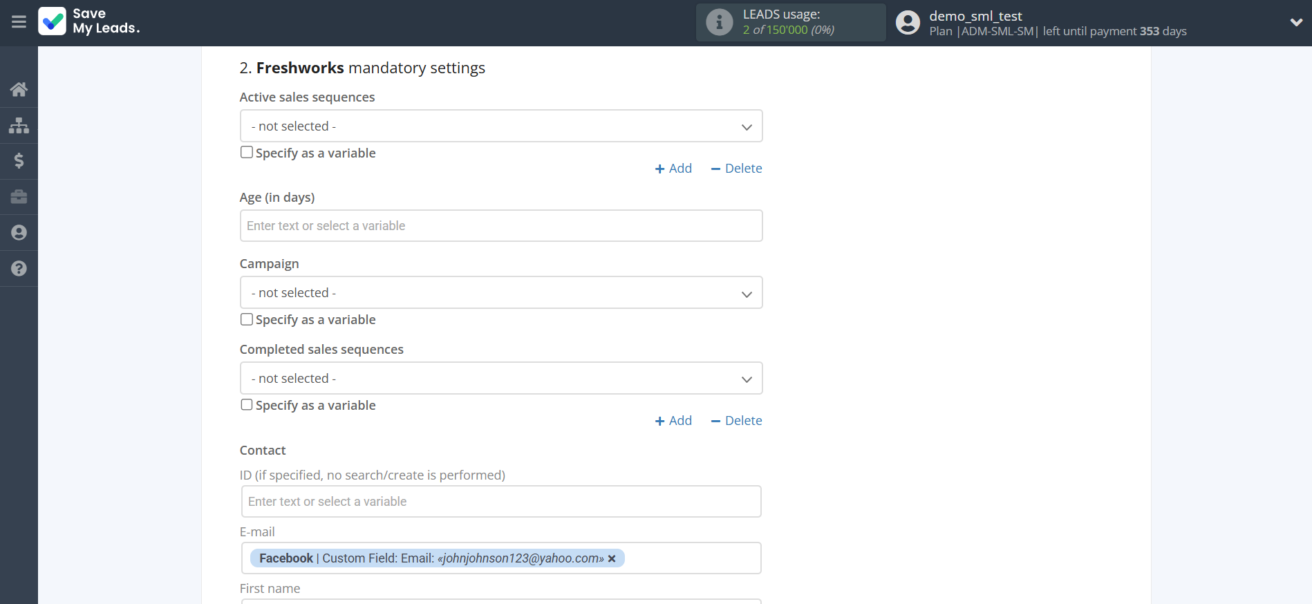 How to Connect Facebook with Freshworks Create Deal | Assigning fields