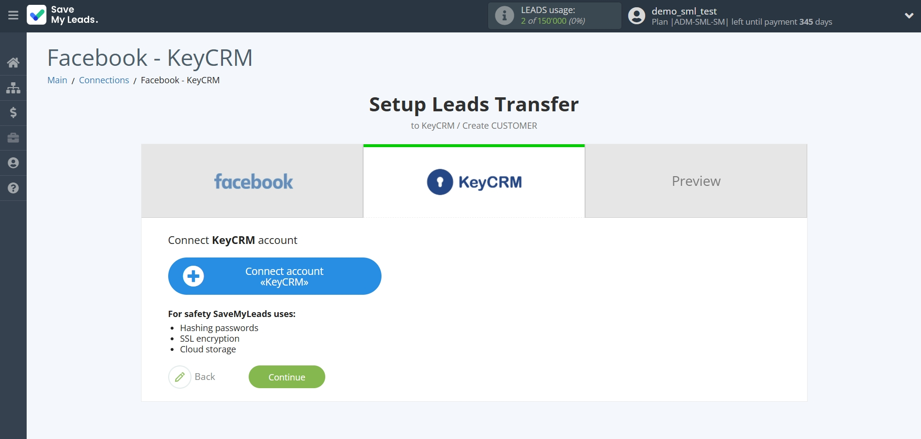 How to Connect Facebook  with KeyCRM Create Customer | Data Destination account connection