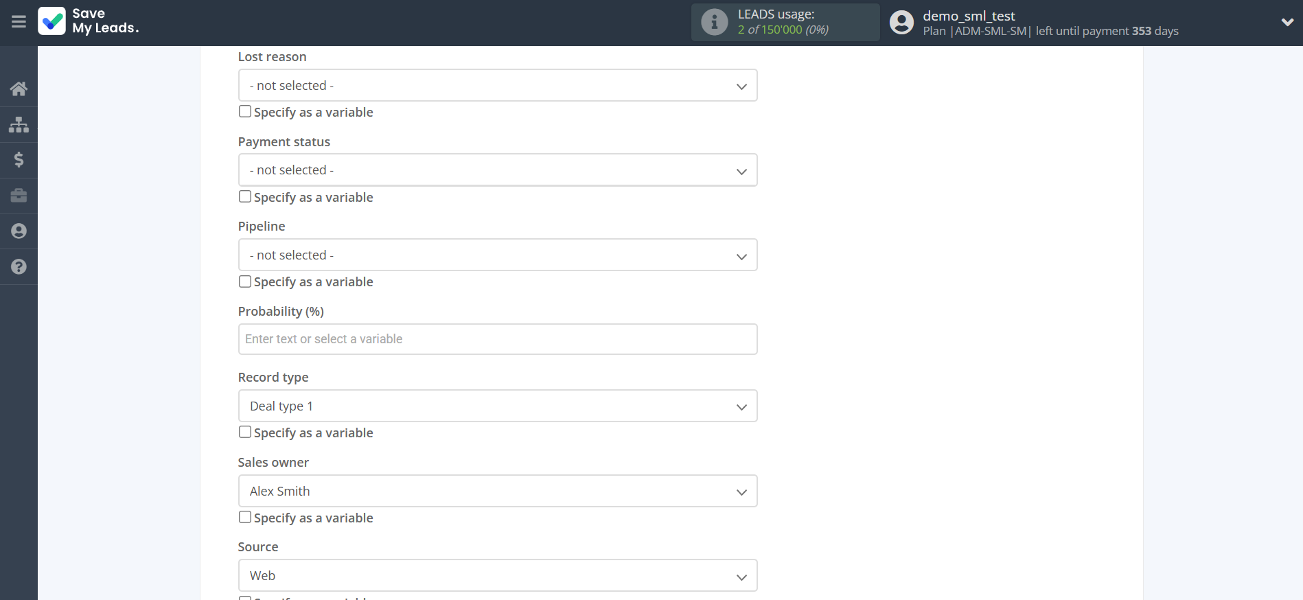How to Connect Facebook with Freshworks Create Deal | Assigning fields