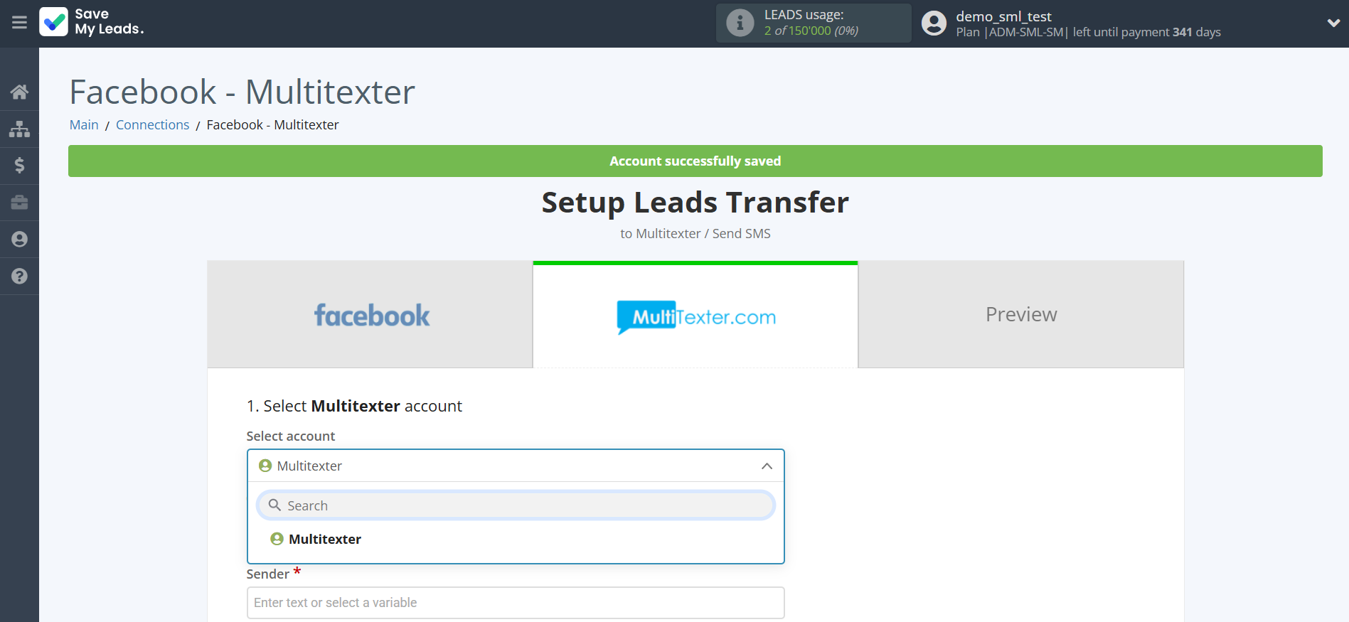 How to Connect Facebook with Multitexter | Data Destination account selection