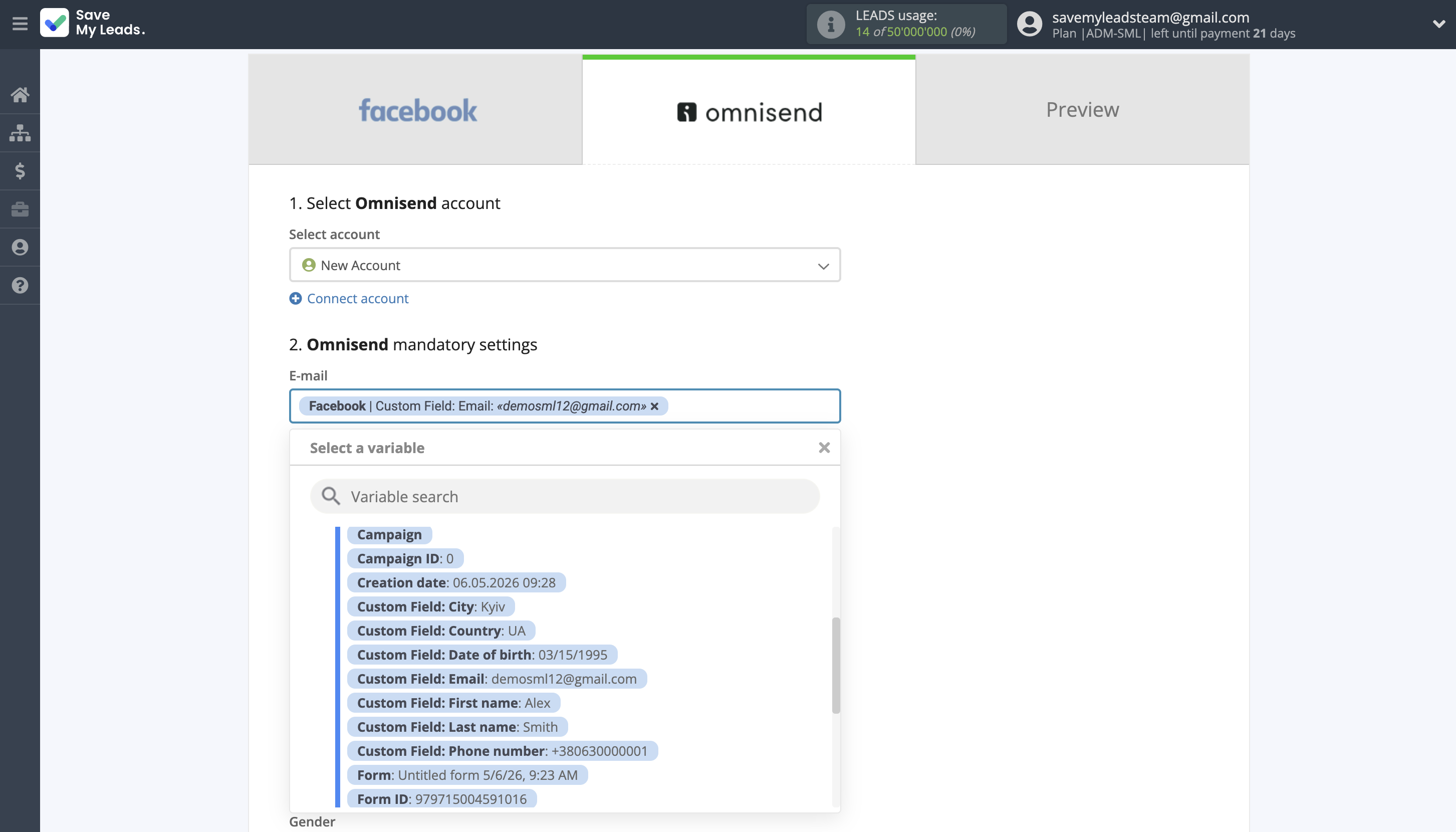 How to Connect Facebook with Omnisend Create Contact | Assigning fields
