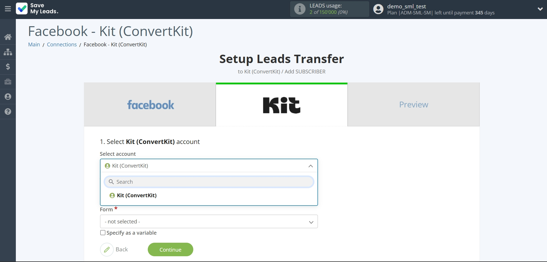 How to Connect Facebook with Kit (ConvertKit) | Data Destination account selection