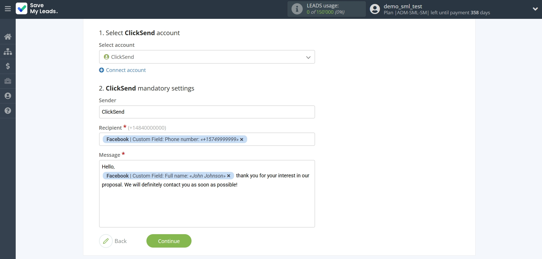 How to Connect Facebook with ClickSend Send SMS | Assigning fields How to Connect Facebook with ClickSend Send SMS | Assigning fields