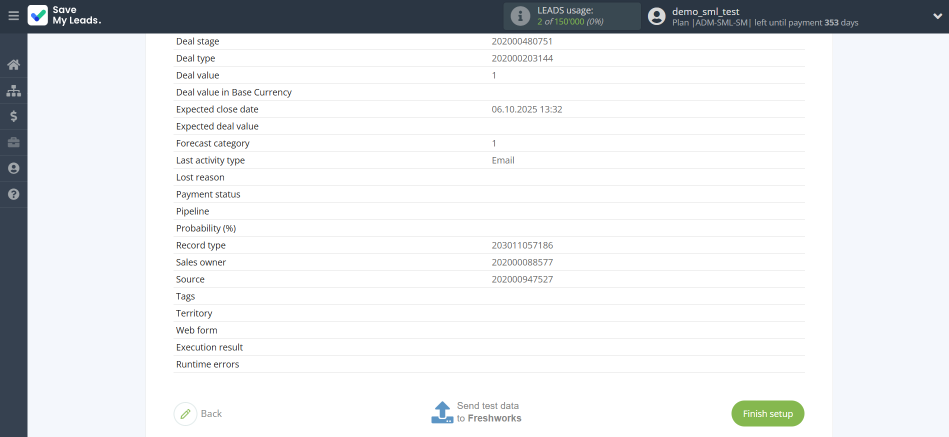 How to Connect Facebook with Freshworks Create Deal | Test data