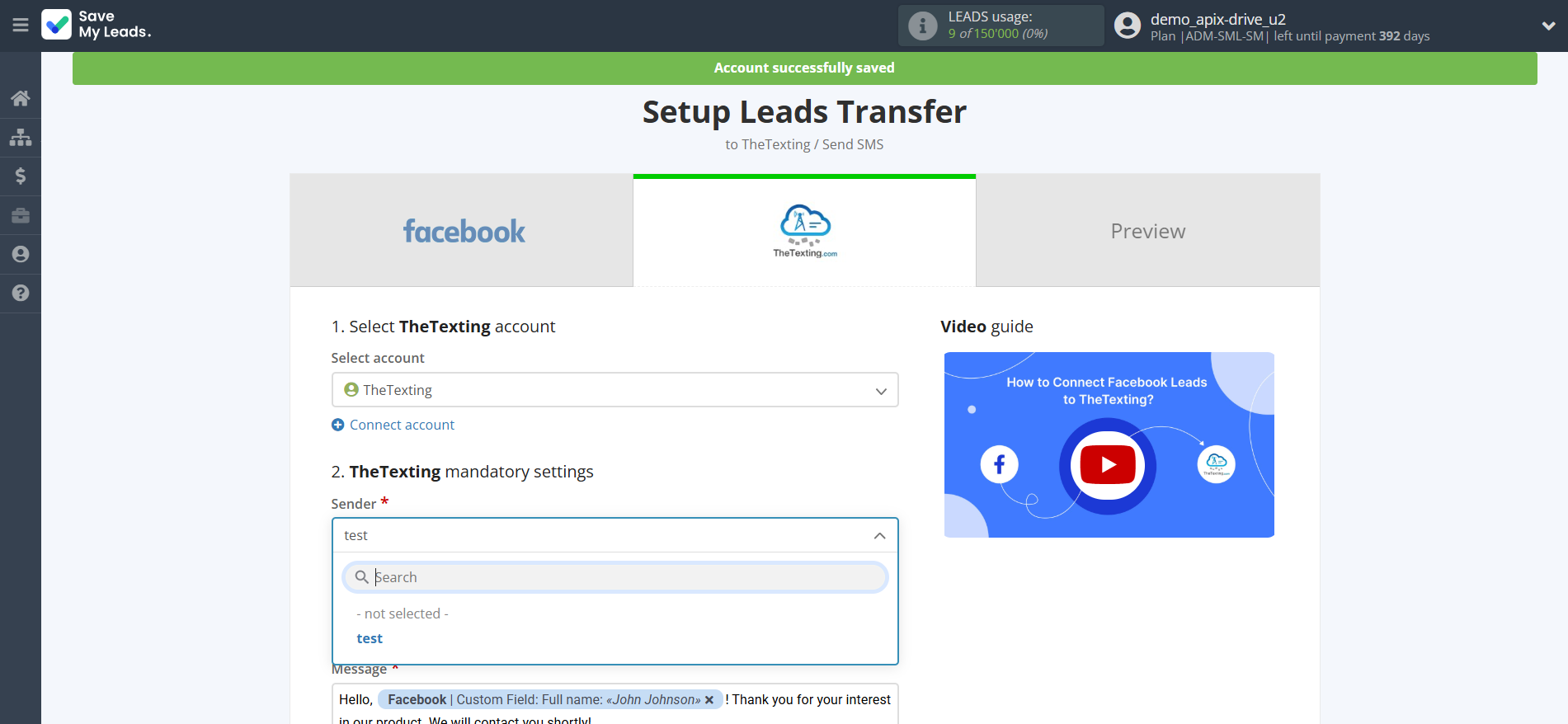 How to Connect Facebook with TheTexting | Assigning fields