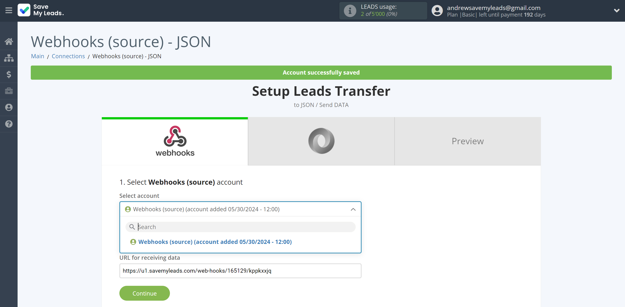 How to Connect Webhooks with JSON | Data Source account selection How to Connect Webhooks with JSON | Data Source account selection