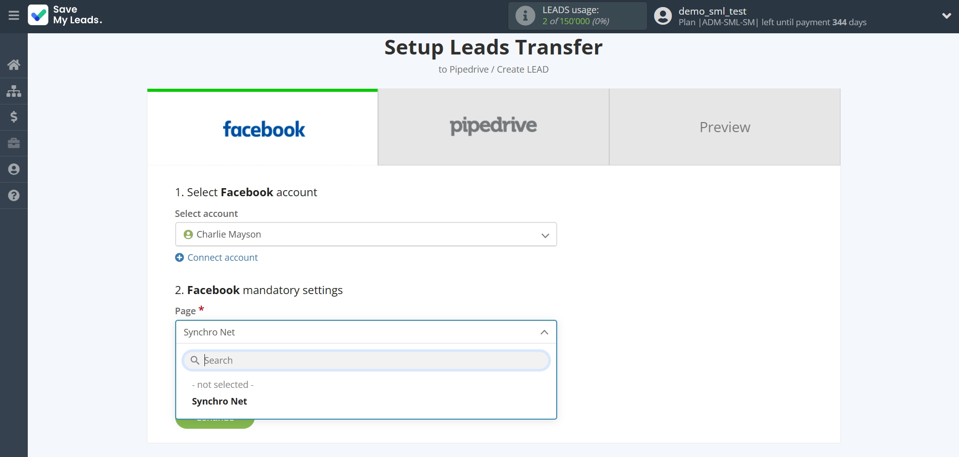How to Connect Facebook with Pipedrive Create Lead | Data Source account connection