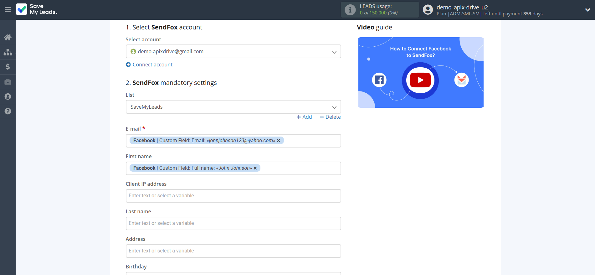 How to Connect Facebook with SendFox | Assigning fields How to Connect Facebook with SendFox | Assigning fields