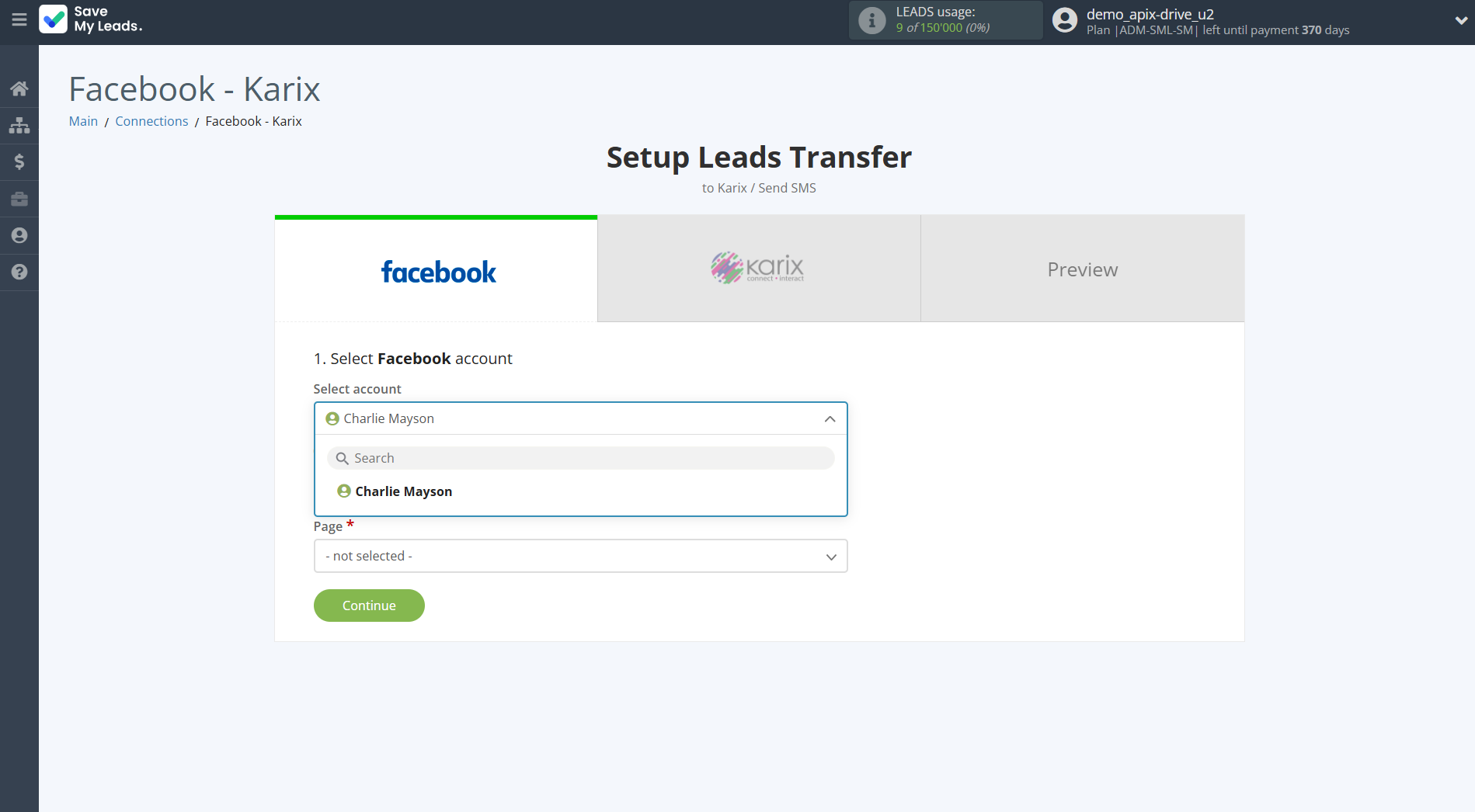 How to Connect Facebook with Karix | Data Source account selection