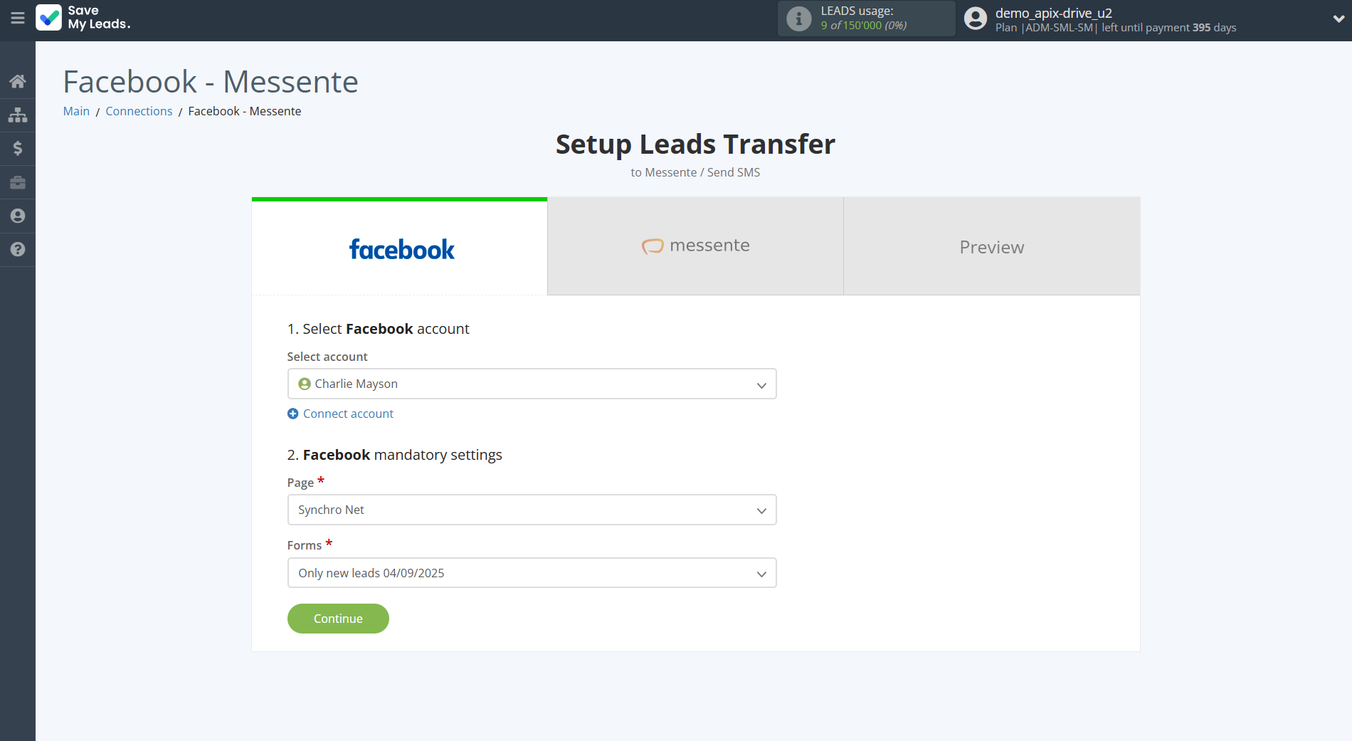 How to Connect Facebook with Messente | Data Source account connection