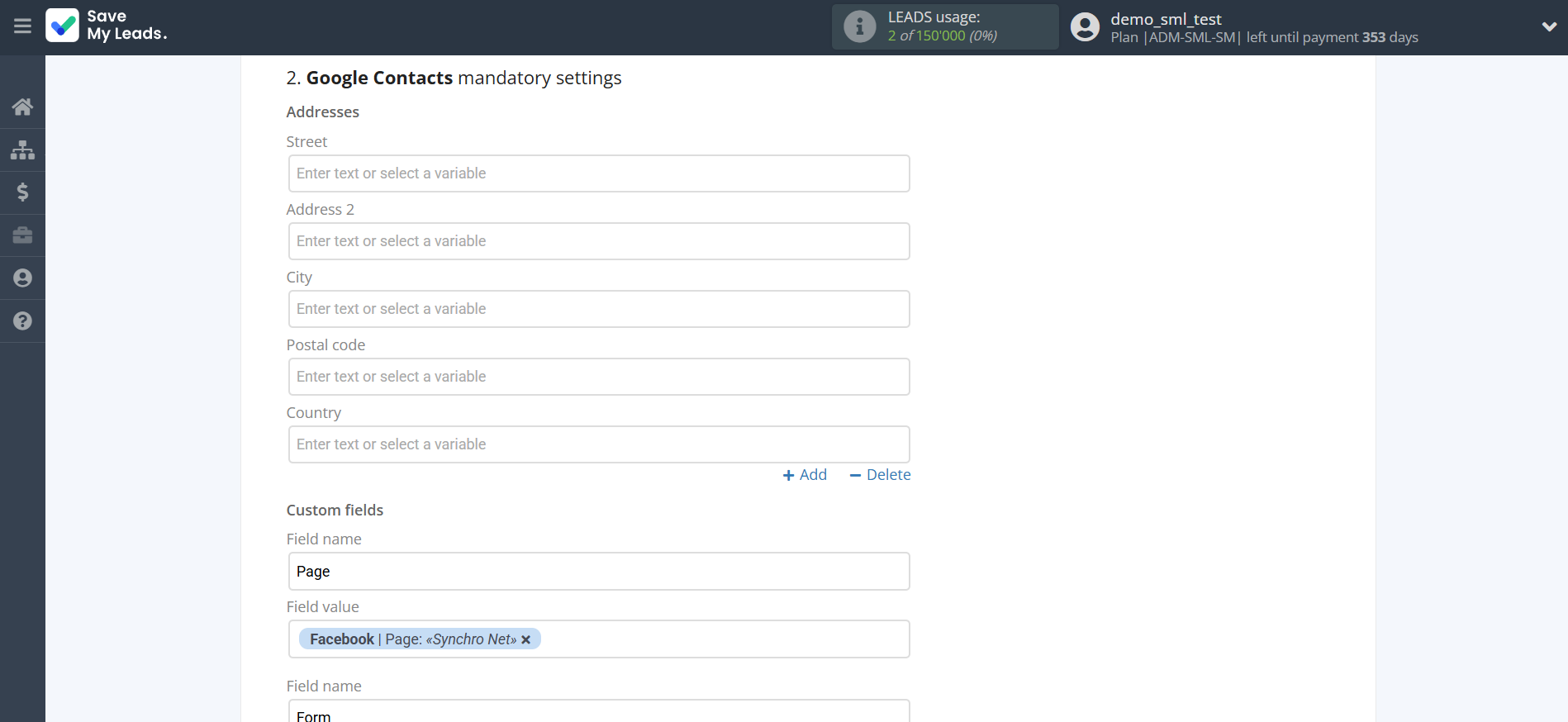 How to Connect Facebook with Google Contacts | Assigning fields