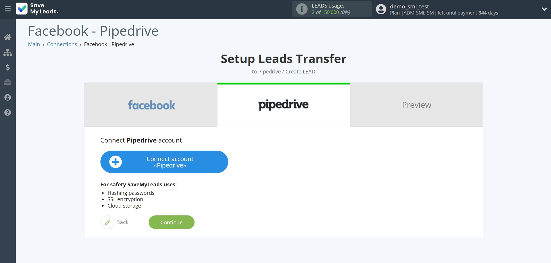 How to Connect Facebook with Pipedrive Create Lead | Data Destination account connection