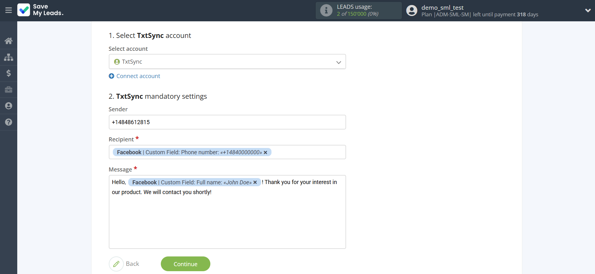 How to Connect Facebook with TxtSync | Assigning fields