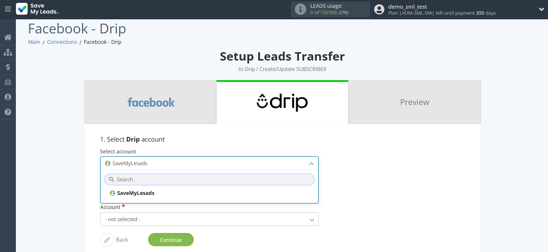 How to Connect Facebook with Drip Create/Update Subscribers | Data Destination account selection How to Connect Facebook with Drip Create/Update Subscribers | Data Destination account selection