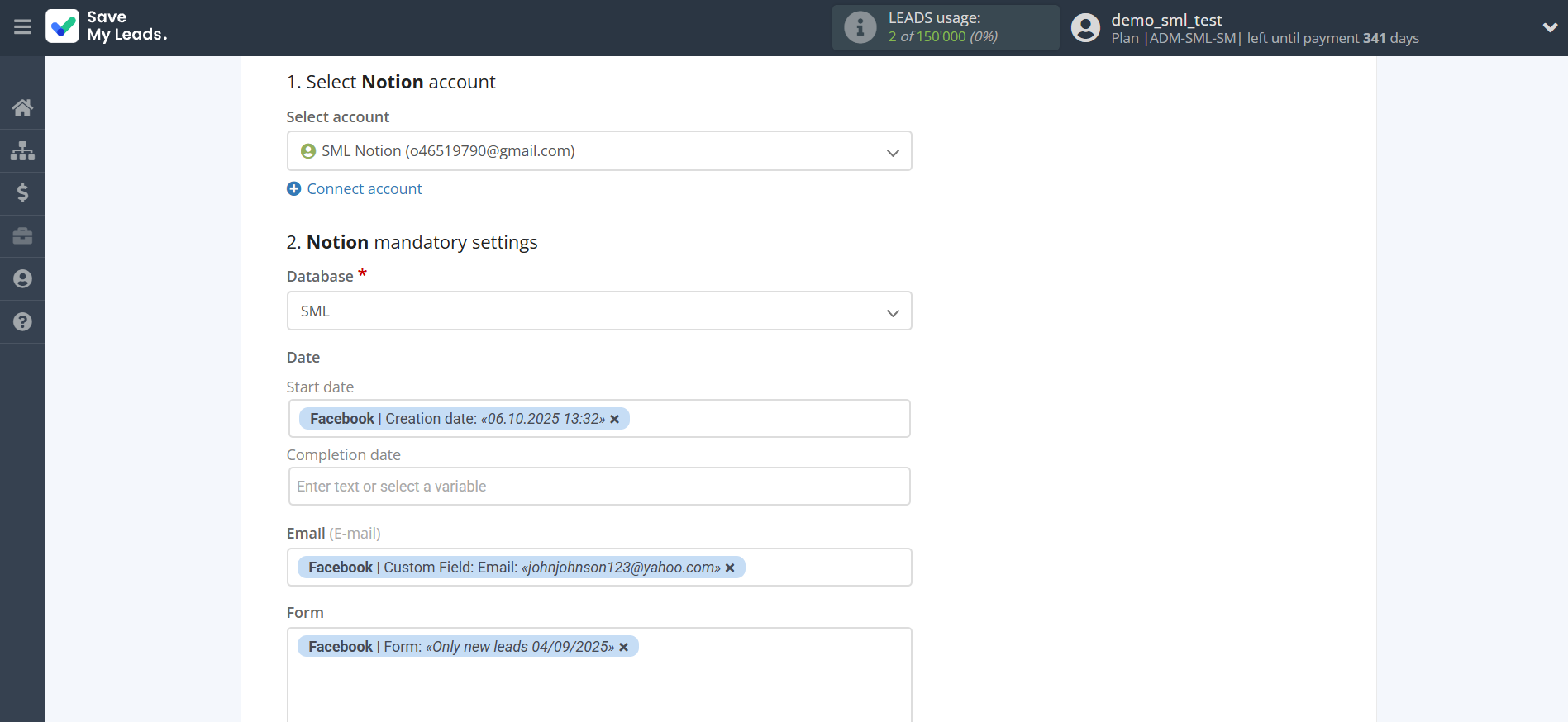 How to Connect Facebook with Notion | Assigning fields