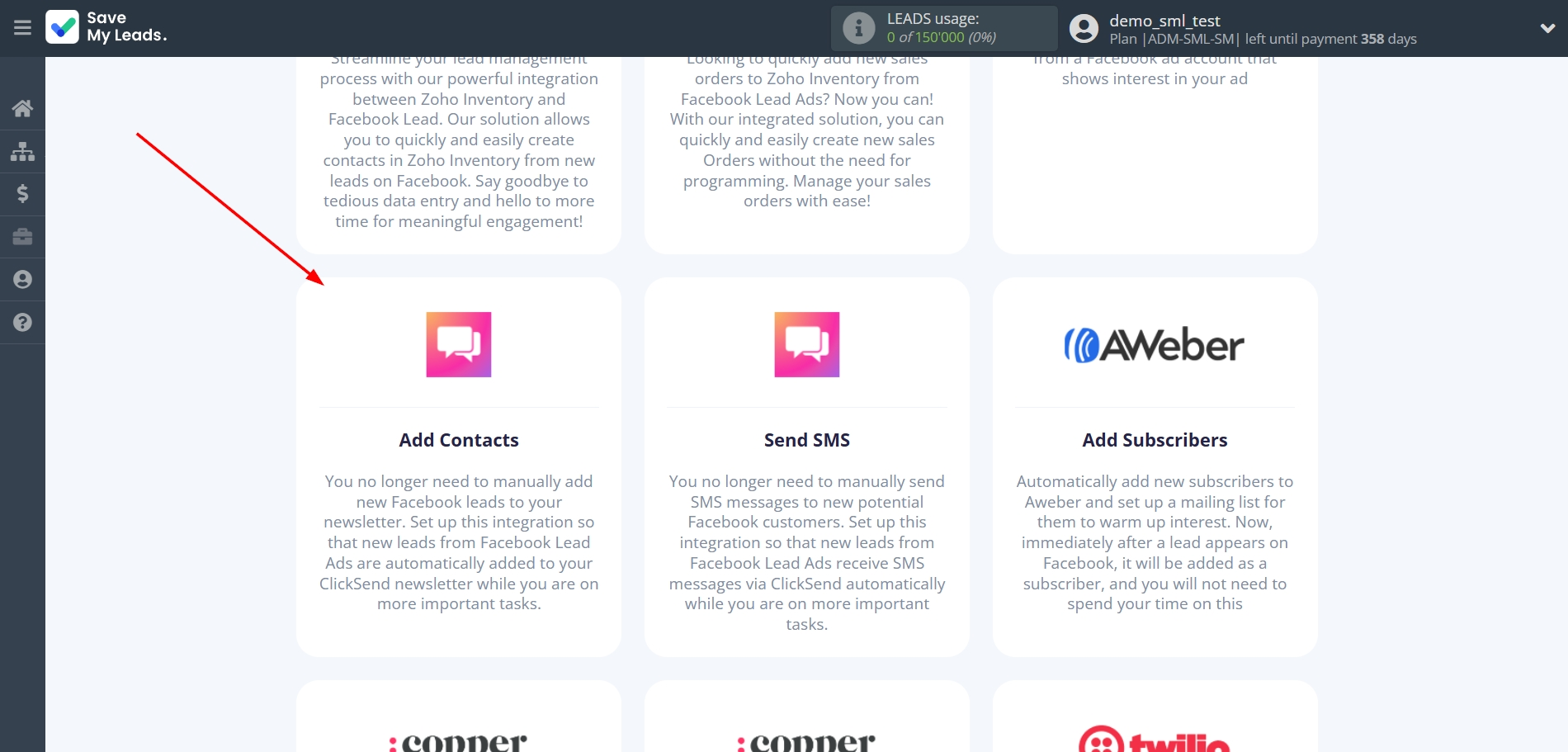 How to Connect Facebook with ClickSend Add Contacts | Data Destination system selection How to Connect Facebook with ClickSend Add Contacts | Data Destination system selection