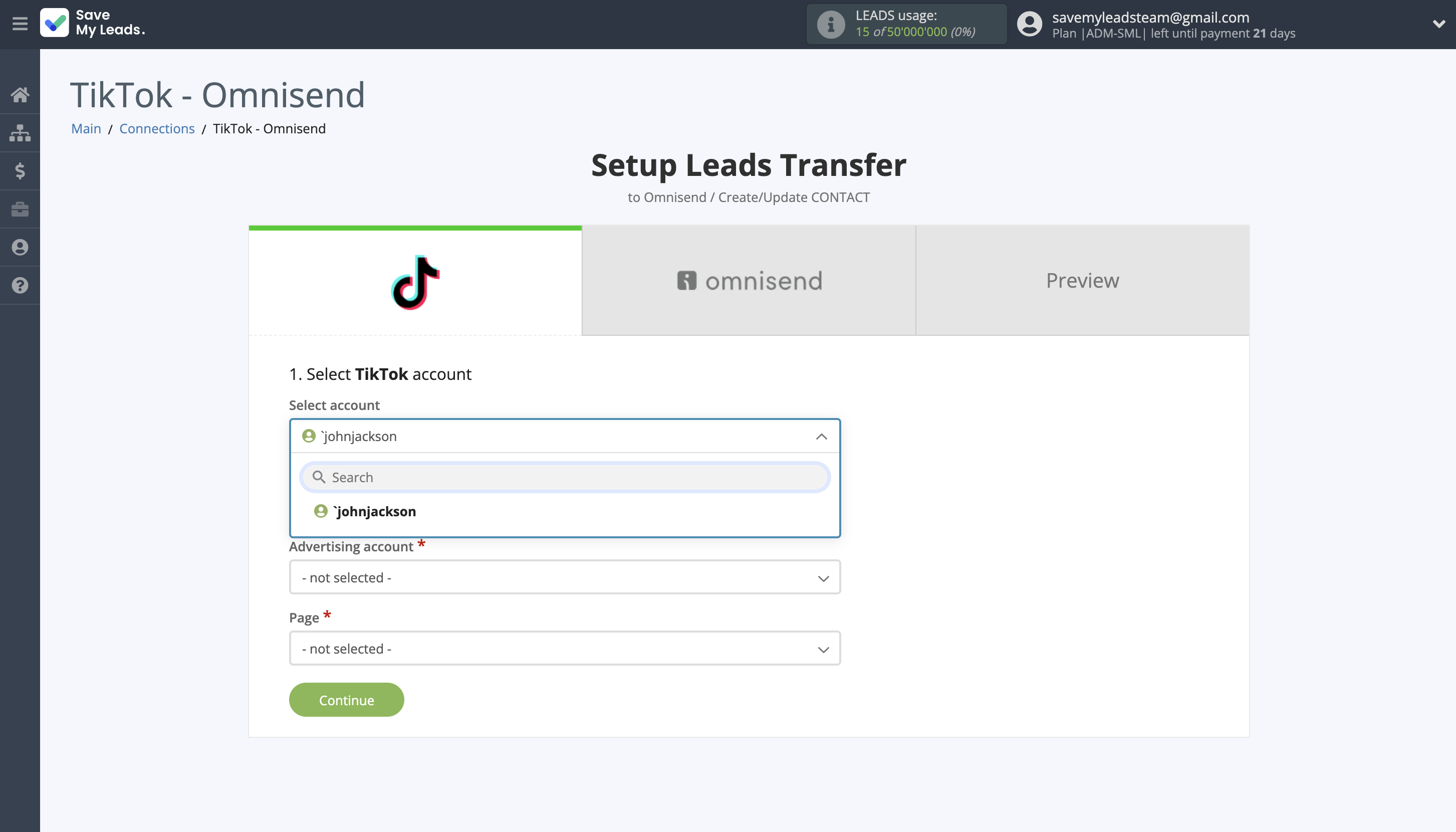 How to Connect TikTok with Omnisend Create Contact | Data Source account connection