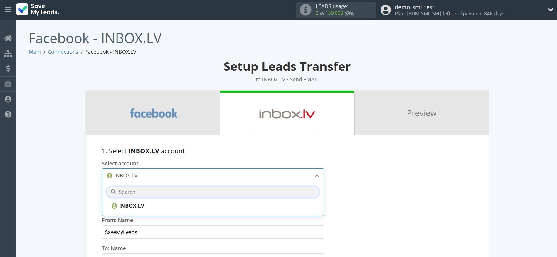 How to Connect Facebook with INBOX.LV | Data Destination account selection How to Connect Facebook with INBOX.LV | Data Destination account selection