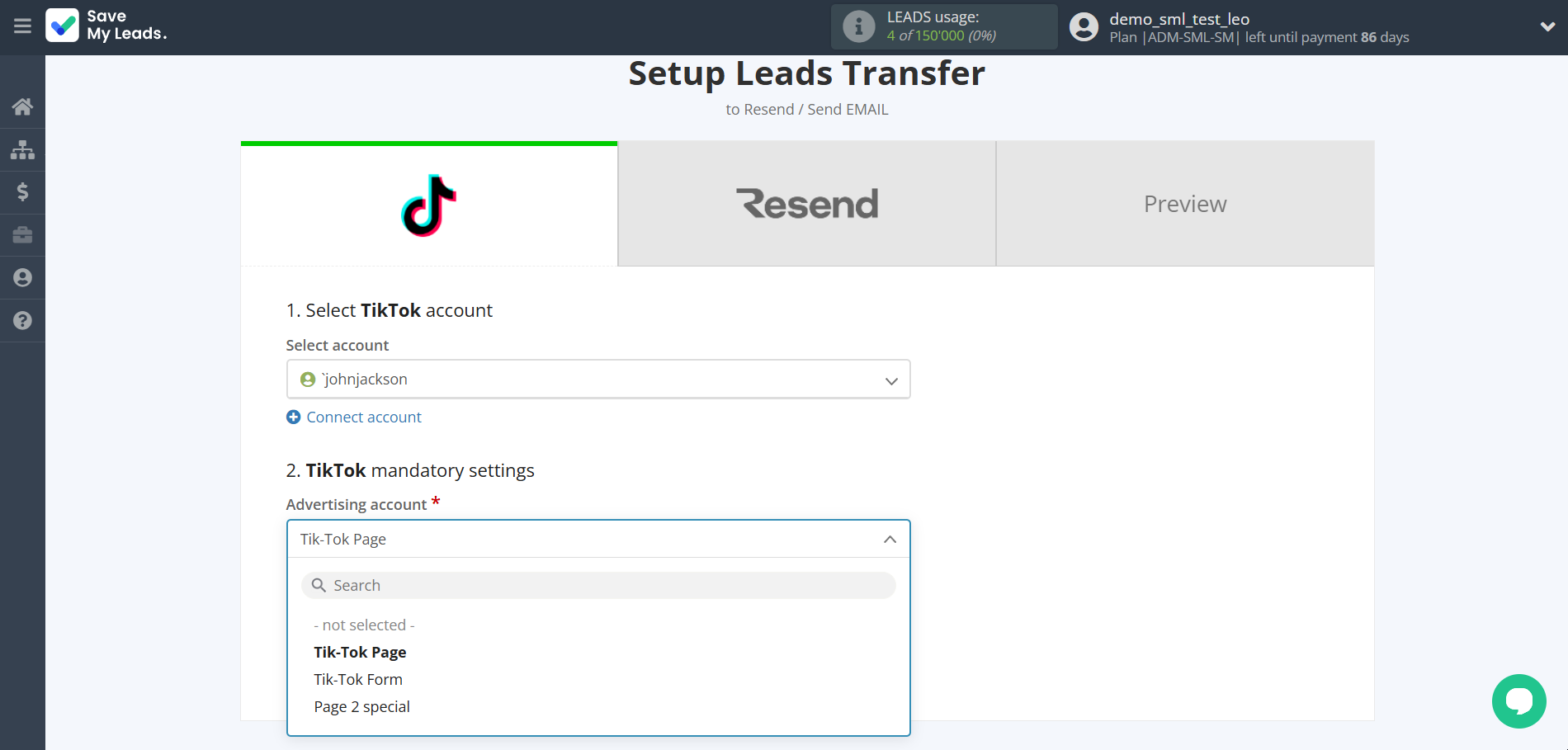 How to Connect TikTok with Resend | Data Source account connection