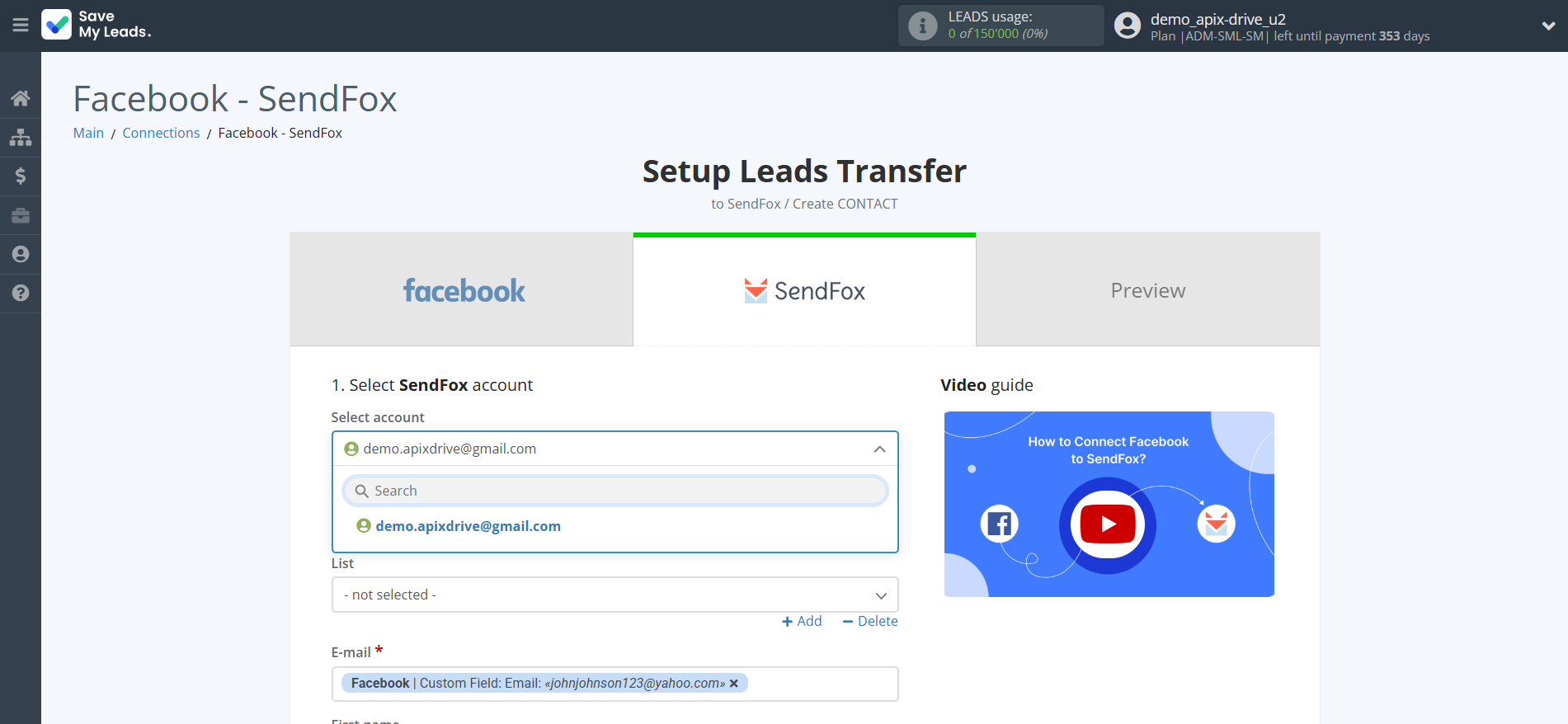 How to Connect Facebook with SendFox | Data Destination account selection How to Connect Facebook with SendFox | Data Destination account selection
