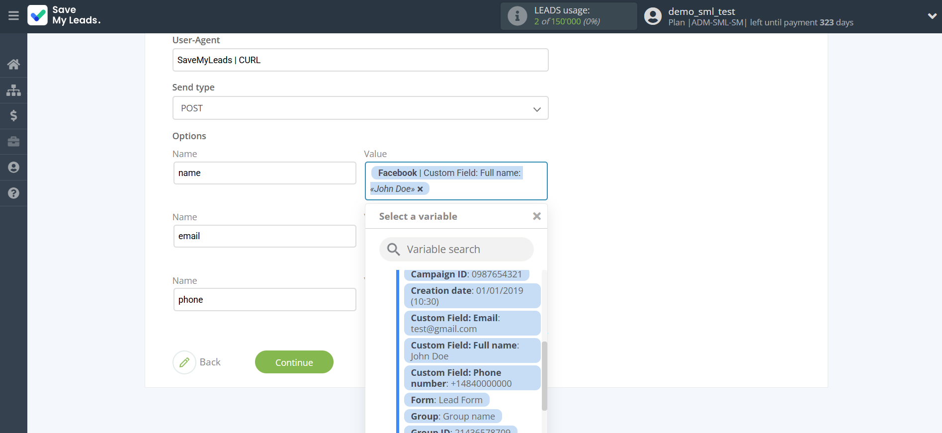 How to Connect Facebook with Crove | Assigning fields