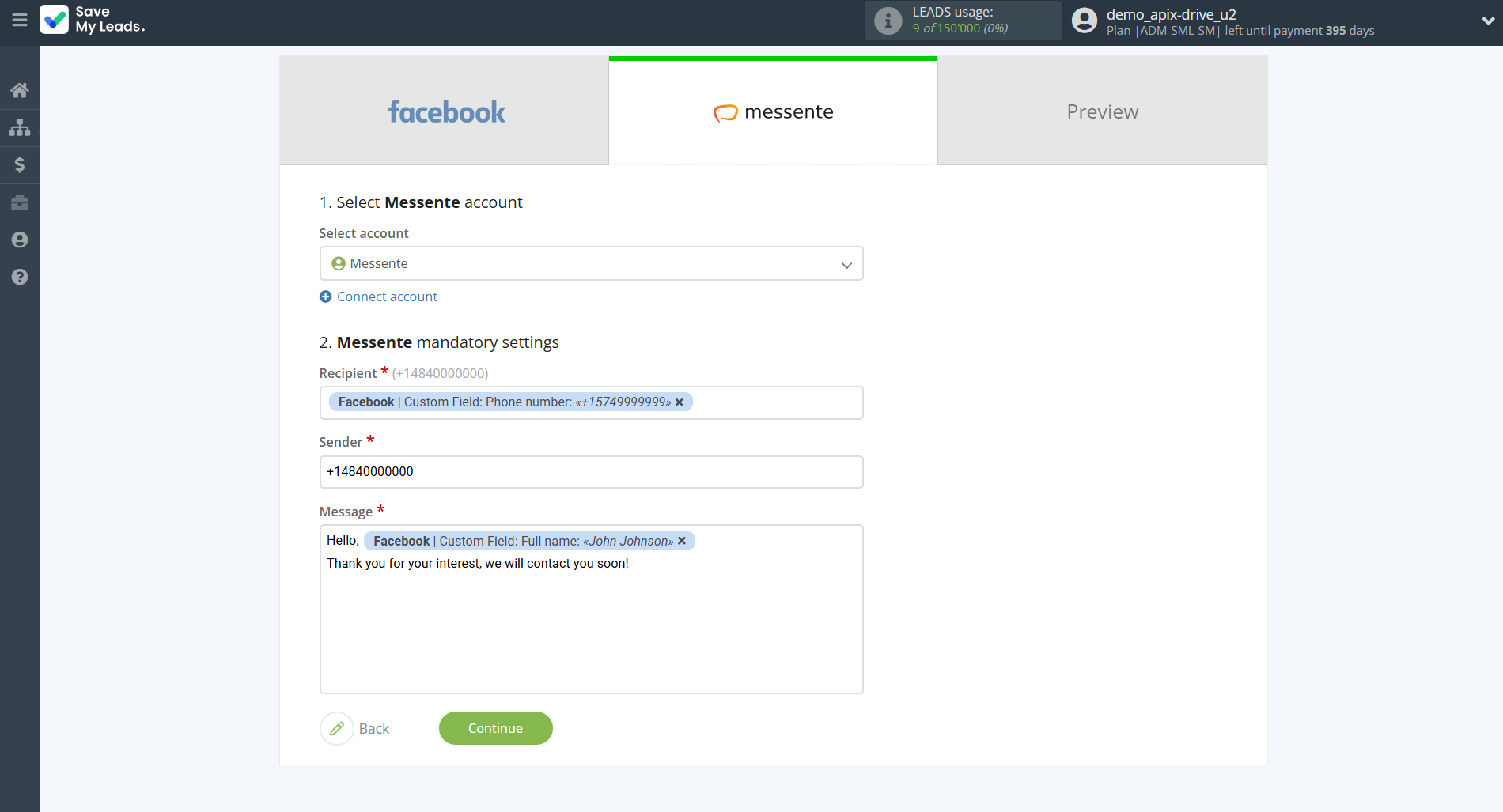How to Connect Facebook with Messente | Assigning fields