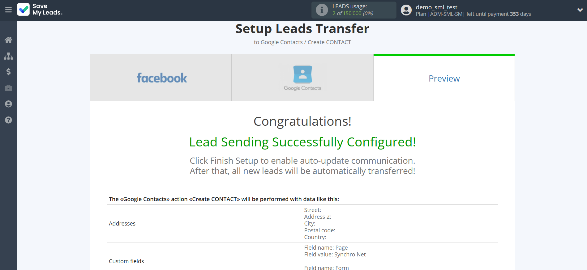 How to Connect Facebook with Google Contacts | Test data