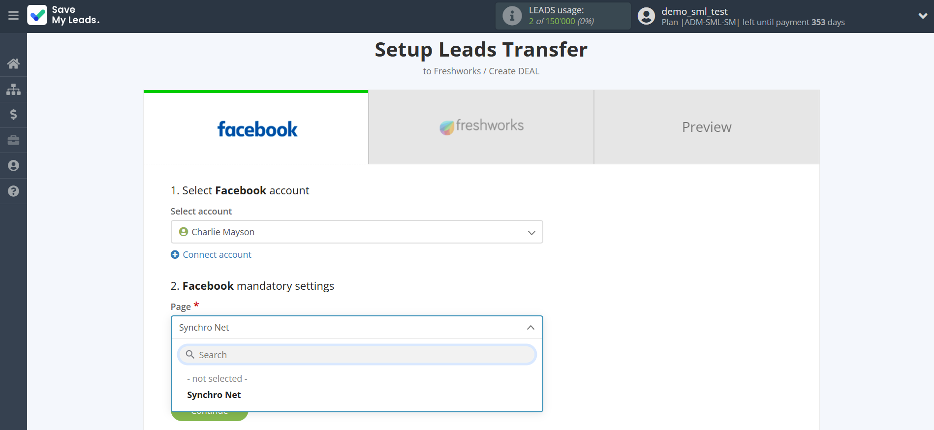 How to Connect Facebook with Freshworks Create Deal | Data Source account connection