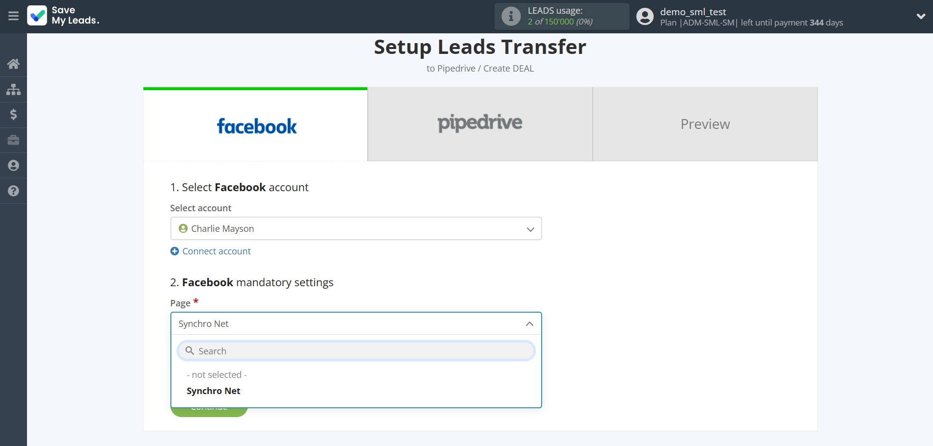 How to Connect Facebook with Pipedrive Create Deal | Data Source account connection