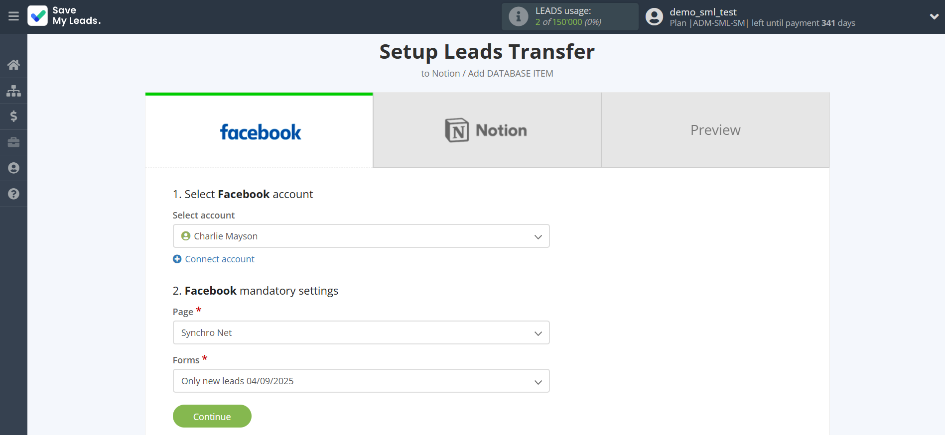 How to Connect Facebook with Notion | Data Source account connection