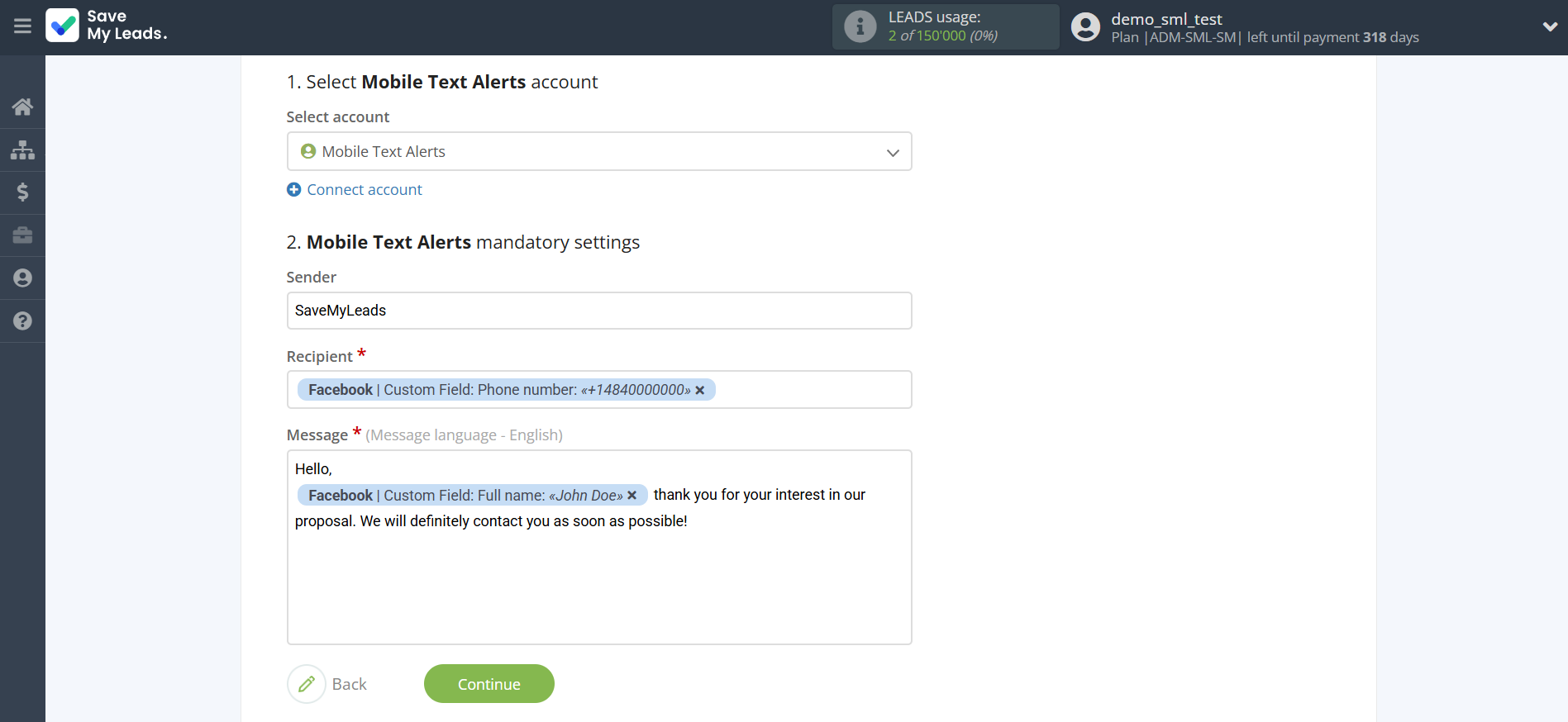 How to Connect Facebook with Mobile Text Alerts | Assigning fields