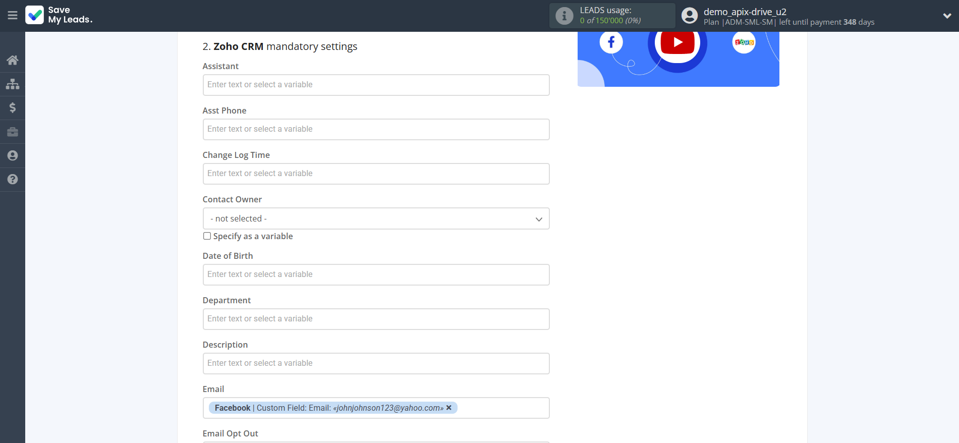 How to Connect Facebook with Zoho CRM Create Contacts | Assigning fields How to Connect Facebook with Zoho CRM Create Contacts | Assigning fields