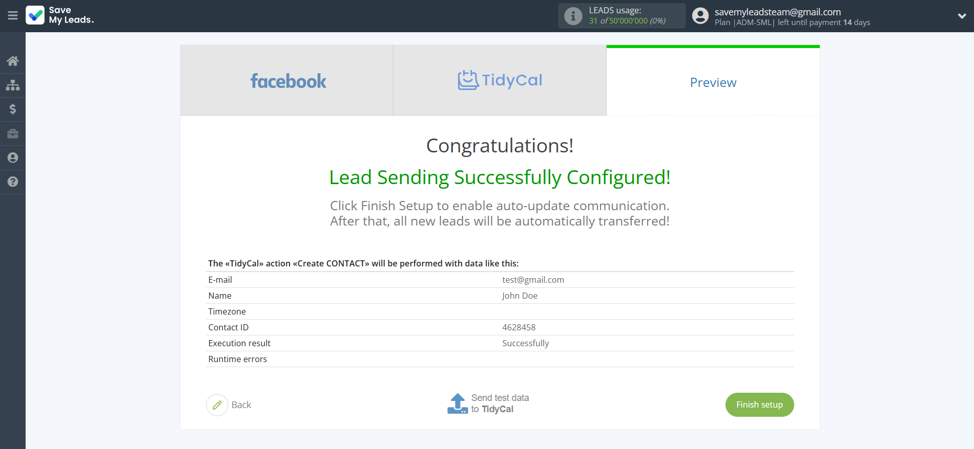 How to Connect Facebook with TidyCal Create Contacts | Test data