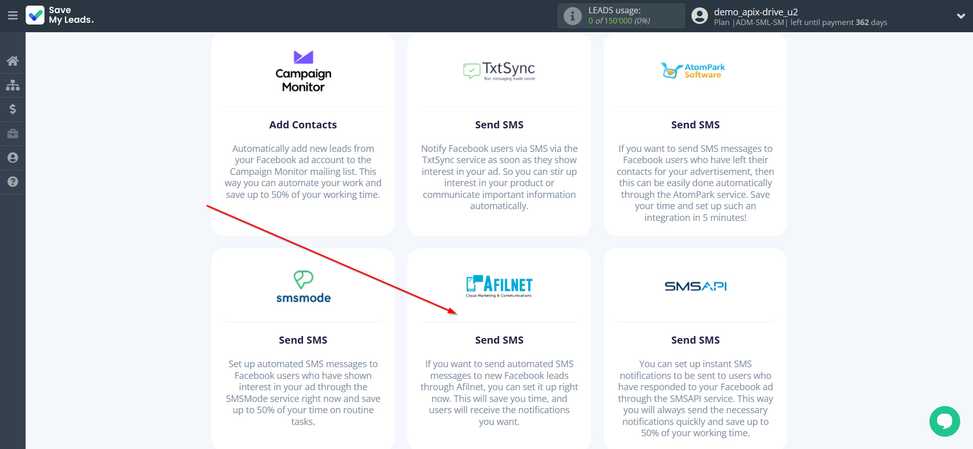 How to Connect Facebook with Afilnet | Data Destination system selection How to Connect Facebook with Afilnet | Data Destination system selection