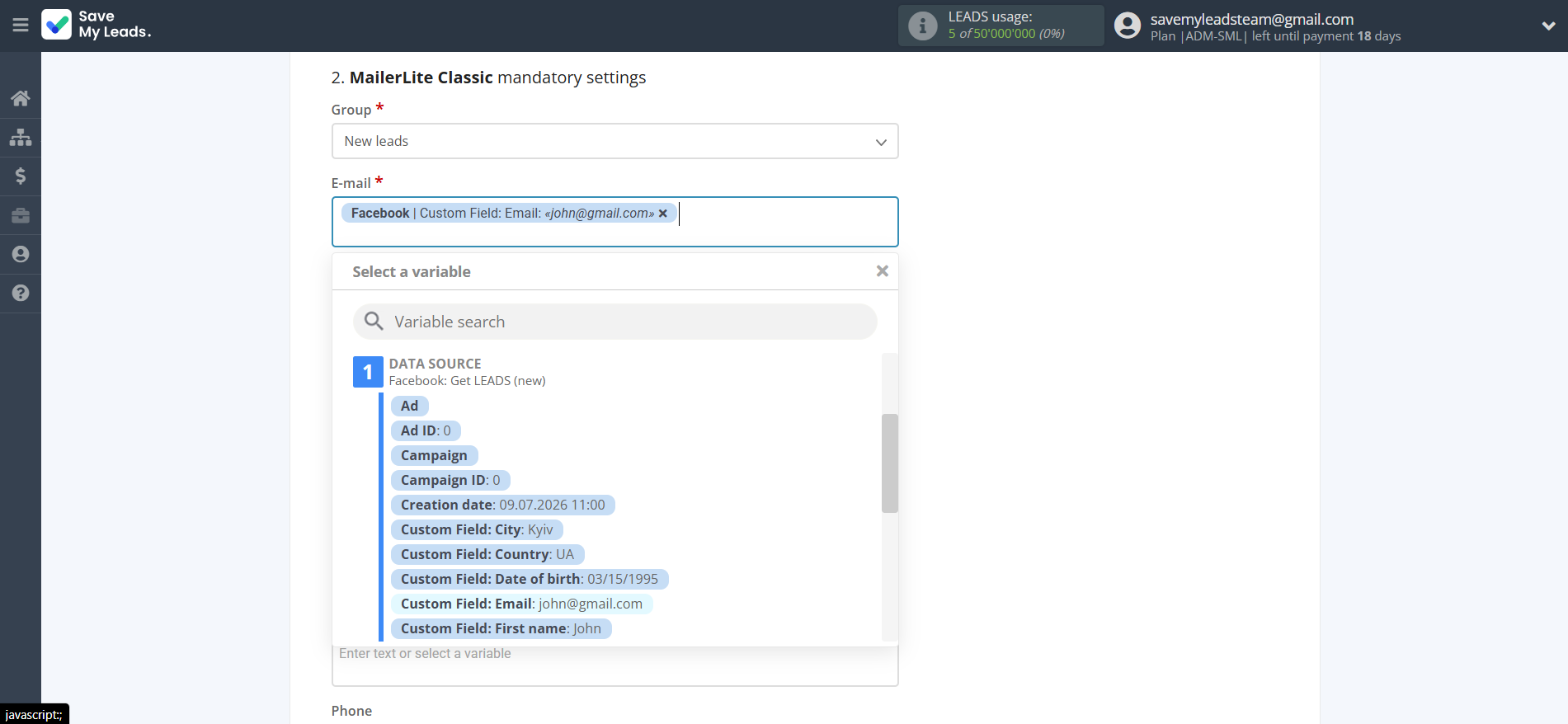 How to Connect Facebook with MailerLite Classic | Assigning fields How to Connect Facebook with MailerLite Classic | Assigning fields