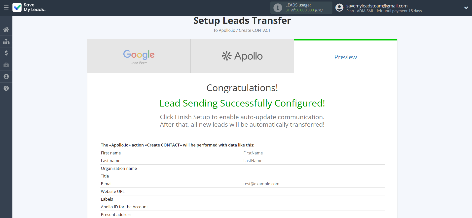How to Connect Google Lead Form with Apollo.io Create Contacts | Test data