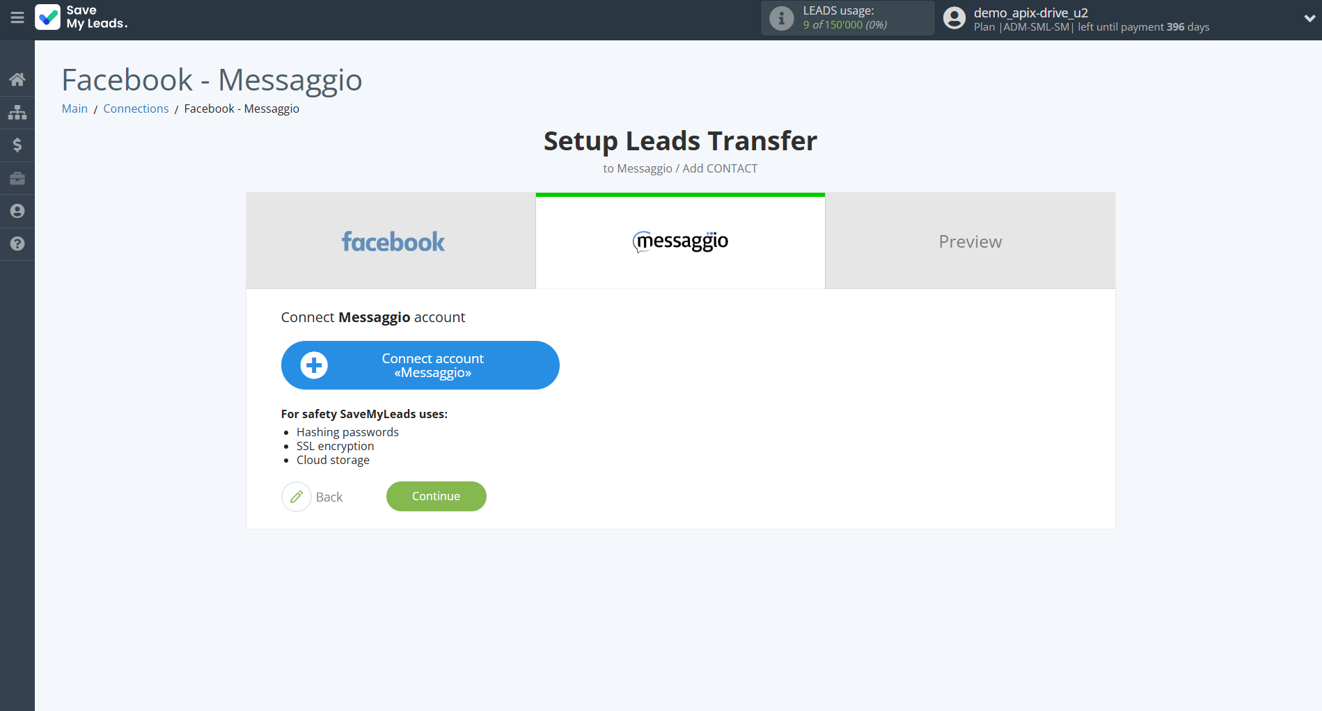 How to Connect Facebook with Messaggio | Data Destination account connection